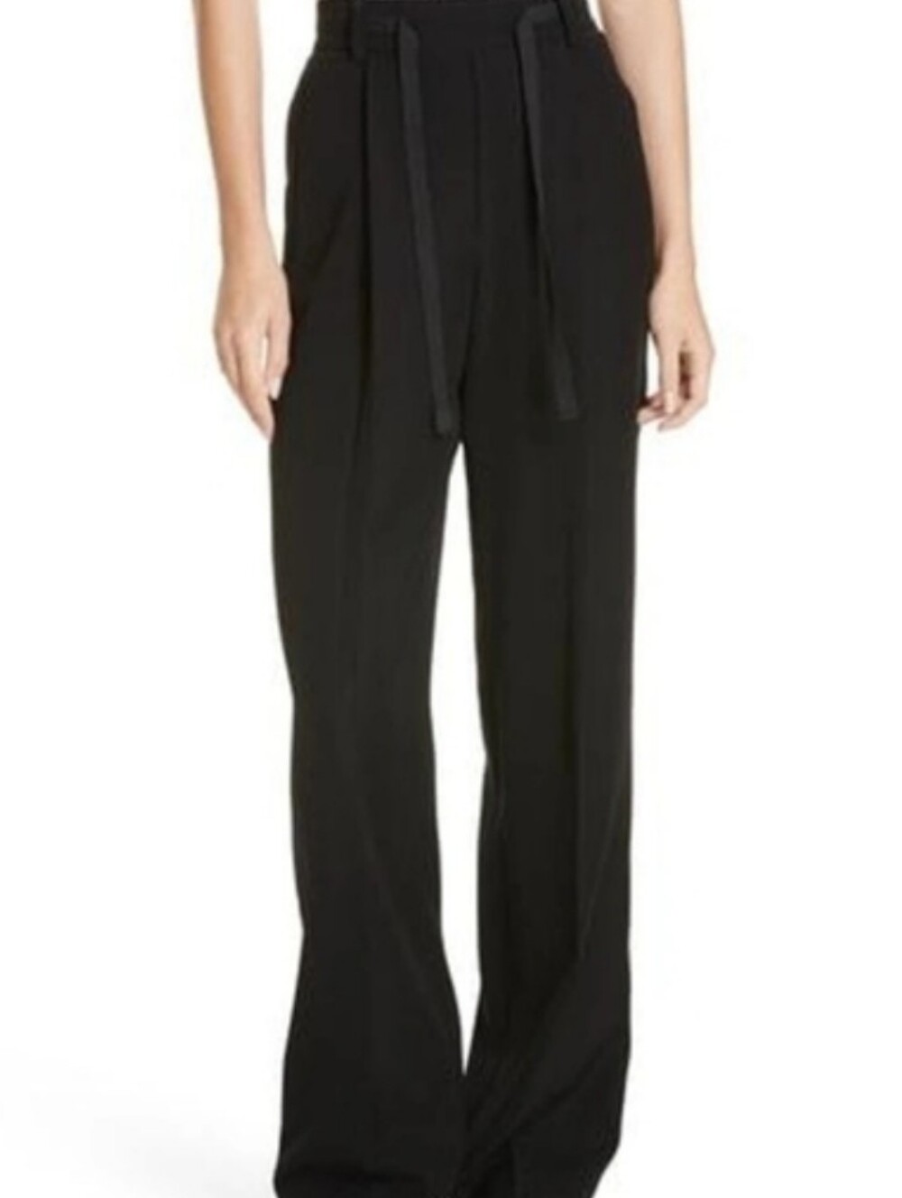 Vince Black High-Rise Pull On Wide-Leg Pants With Tie Front